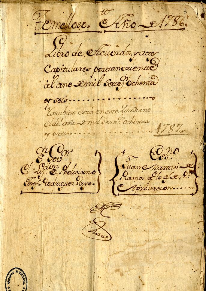 Portada del libro de actas del Pleno del Ayuntamiento de 1786